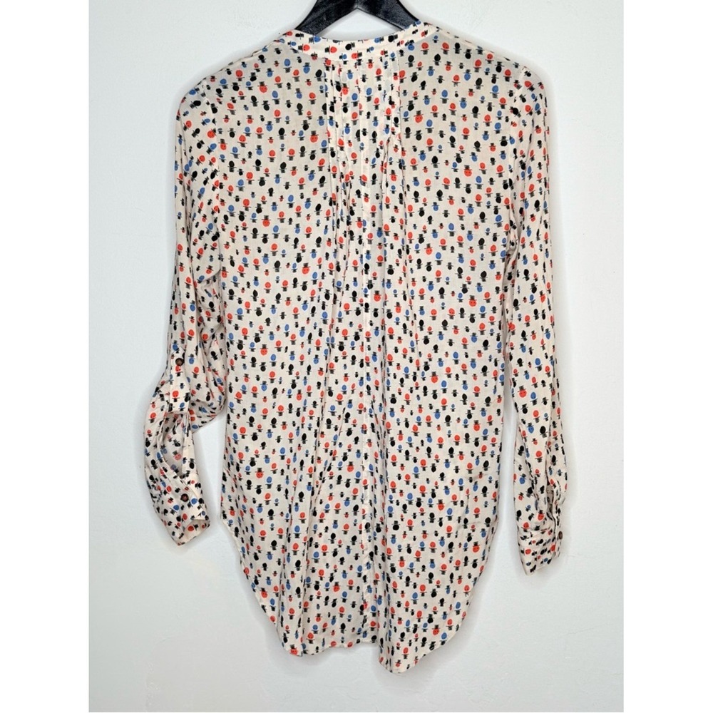 Maeve Button Down Tunic Blouse 4 Ivory Rayon Print Boho Whimsical Artsy Anthro - Picture 3 of 11